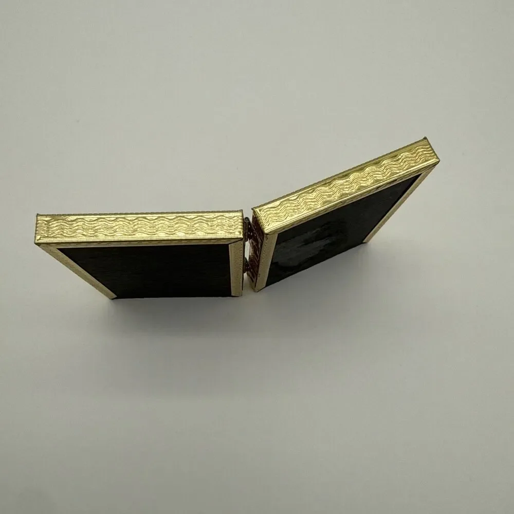 Vintage Gold Tone Folding Double Picture Frame Miniature 3x2 MCM